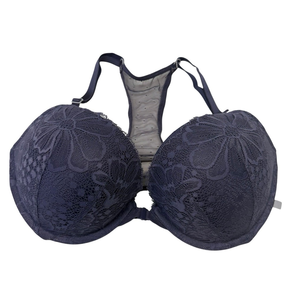 Victoria's Secret Sexy Blue Floral Razorback Sheer Back Push-up Bra 34DD‎ #309